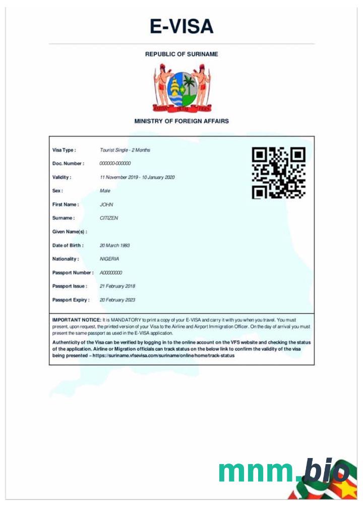 Surinamee - szablon wizowy ze wszystkimi czcionkami